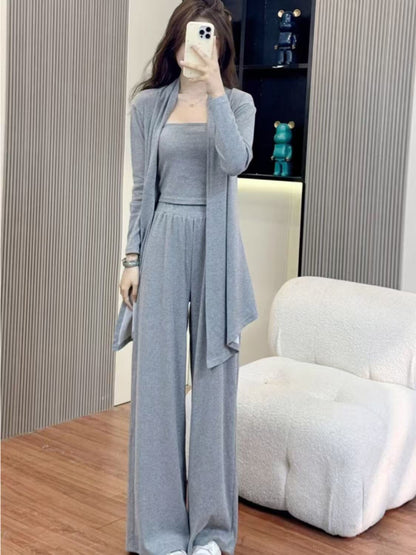 Cardigan Wide-leg Pants And Camisole Fashion Casual Sportswear Set