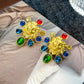 Retro Colorful Gemstone Court-Style Earrings