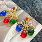 Retro Colorful Gemstone Court-Style Earrings