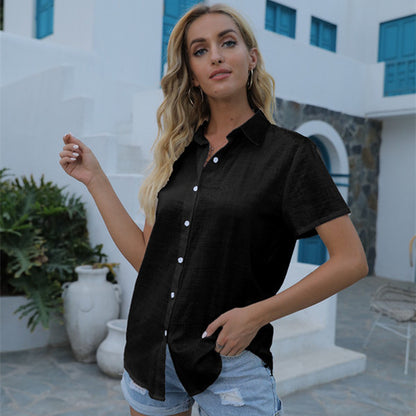 Solid-color Casual Loose-fit Short-sleeve Linen Shirt