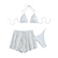 Sheer Mesh Halter-neck Tie-front Push-up Bikini