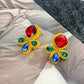Retro Colorful Gemstone Court-Style Earrings