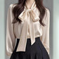 Sophisticated Early Spring Light-Luxury Satin Shirt With Ribbon Ties