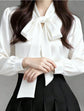 Sophisticated Early Spring Light-Luxury Satin Shirt With Ribbon Ties