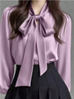 Sophisticated Early Spring Light-Luxury Satin Shirt With Ribbon Ties