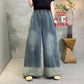 Loose-fitting High-waisted Elastic-waist Wide-leg Jeans For Women