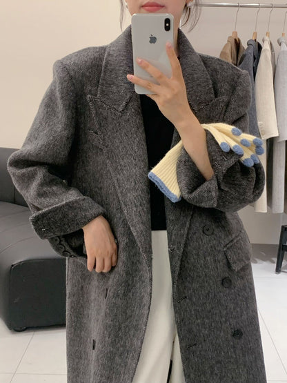 Above-the-knee Long Double-faced Wool Coat For Women