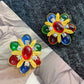 Retro Colorful Gemstone Court-Style Earrings