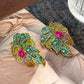 Retro Colorful Gemstone Court-Style Earrings