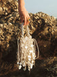 French-style Retro Sequined Woven Tassel Cotton-Linen Shell-shaped Hollow Elegant Clutch Bag