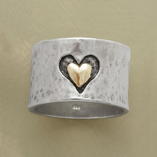 Engraved Double Heart Vintage Silver Womens Ring