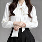 Sophisticated Early Spring Light-Luxury Satin Shirt With Ribbon Ties