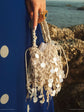 French-style Retro Sequined Woven Tassel Cotton-Linen Shell-shaped Hollow Elegant Clutch Bag