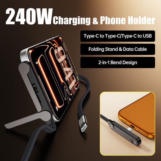 Type-C Charging Cable for Huawei and iPhone 17, Bendable Connector, Non-Blocking Design for Gaming Stand, 240W Fast Charging Cable