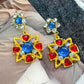 Retro Colorful Gemstone Court-Style Earrings