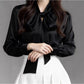 Sophisticated Early Spring Light-Luxury Satin Shirt With Ribbon Ties