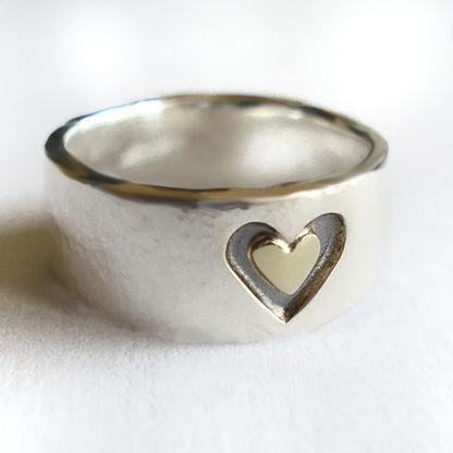 Engraved Double Heart Vintage Silver Womens Ring