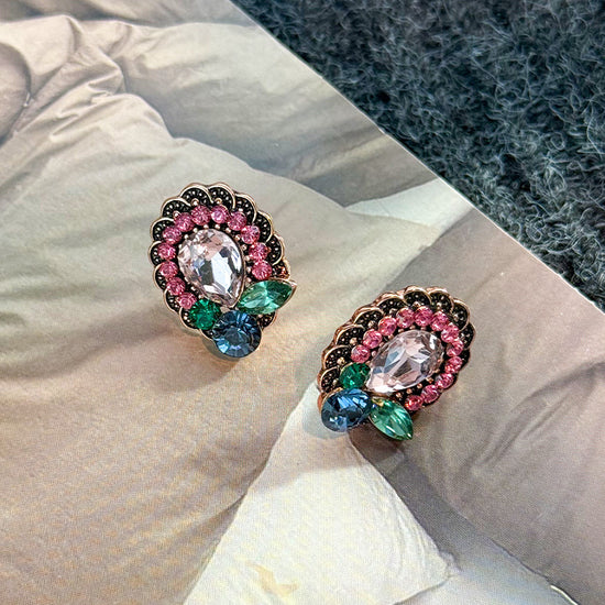 Retro Colorful Gemstone Court-Style Earrings