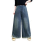 Loose-fitting High-waisted Elastic-waist Wide-leg Jeans For Women