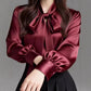 Sophisticated Early Spring Light-Luxury Satin Shirt With Ribbon Ties