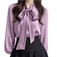 Sophisticated Early Spring Light-Luxury Satin Shirt With Ribbon Ties